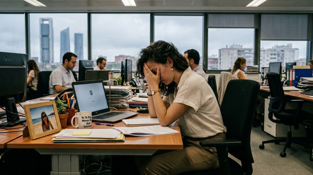 Imagen de una persona con algo de dolor de cabeza en el trabajo